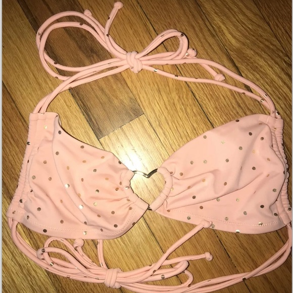 Victoria Secret Peach Gold Polka Dot Tube Bandeau Peekaboo Heart Bikini Swimsuit - Picture 6 of 10
